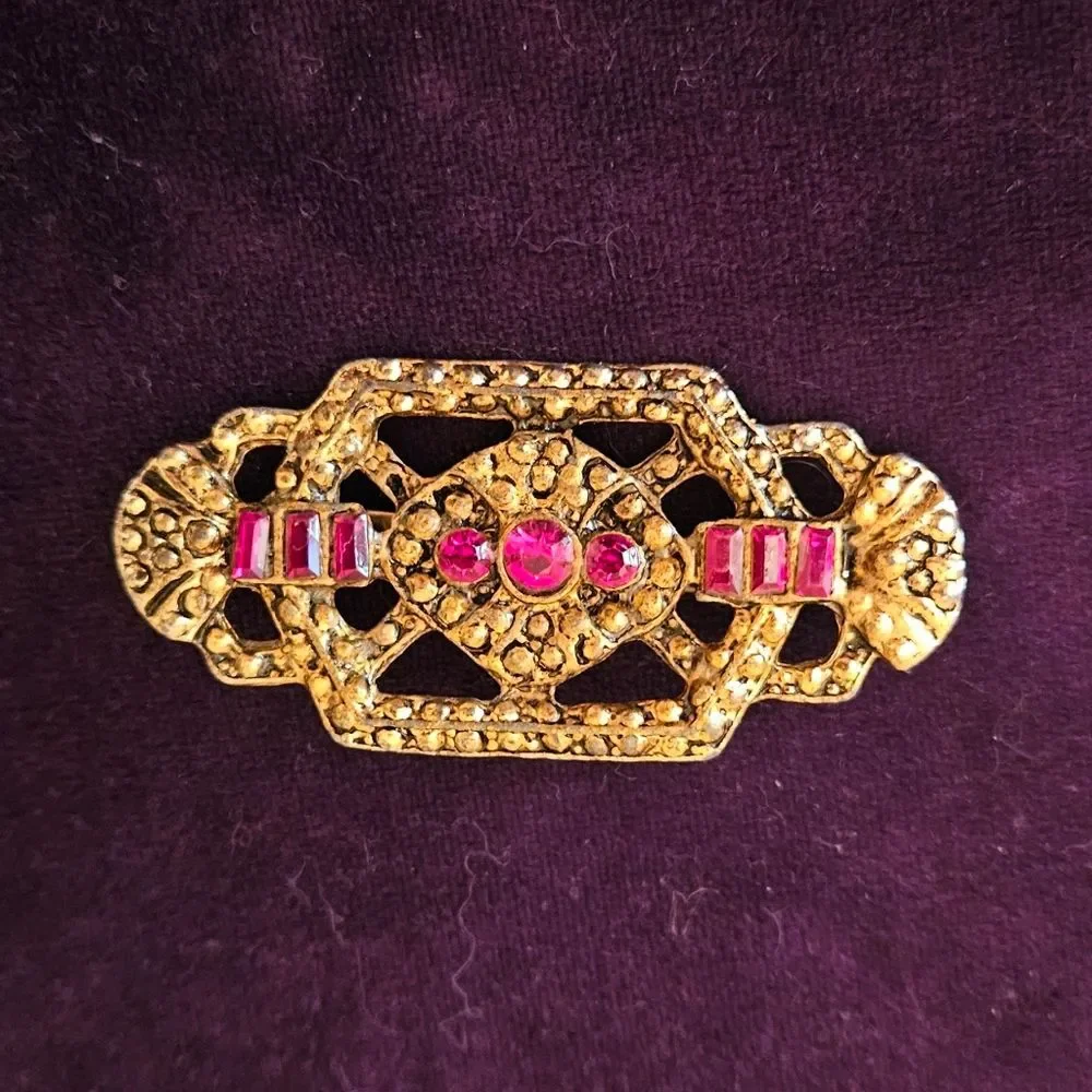 Vintage Gold tone and Red Brooch Pin